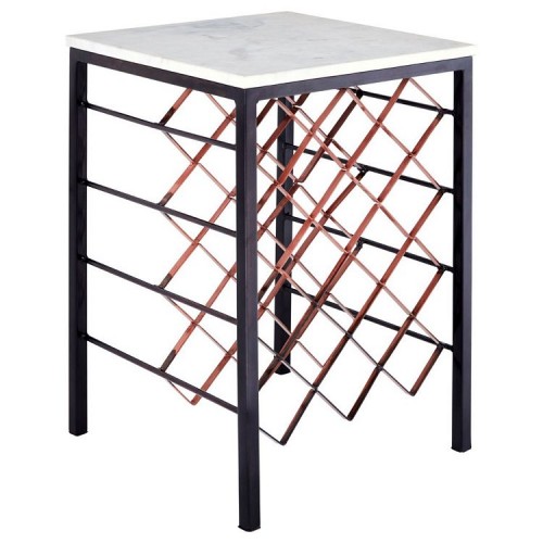 Templar White Marble and Black Iron Square Side Table