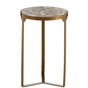 Vizzini Agate Stone and Brass Finish Metal Side Table