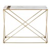 Vizzini White Marble and Brass Finish Metal Agate Stone Console Table
