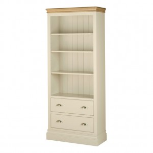 Lundy Painted Oak Furniture 6ft Bookcase With 2 Drawers