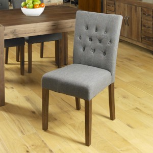 Mayan Walnut Furniture Grey Fabric Dining Table Chair Pair
