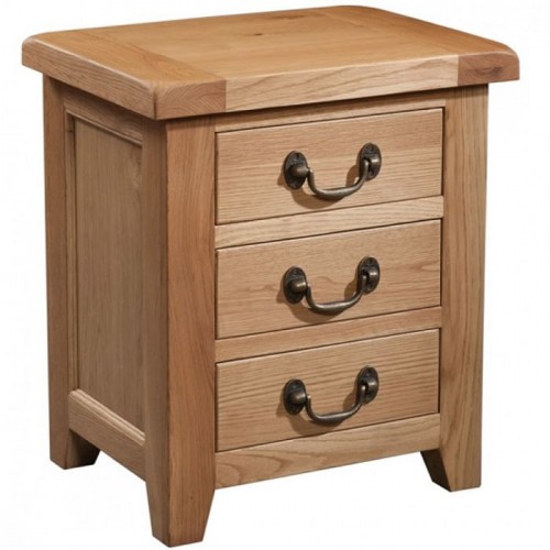 Somerset Rustic Oak Furniture 3 Drawer Bedside Cabinet