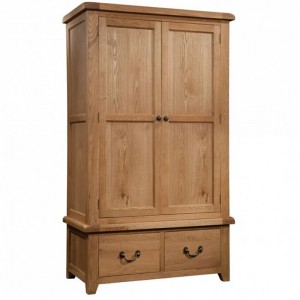 Somerset Rustic Oak Furniture 2 Drawer Double Wardrobe