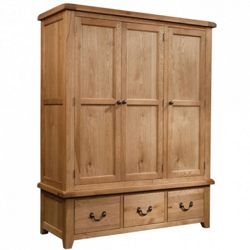 Somerset Rustic Oak Furniture 3 Drawer Triple Wardrobe