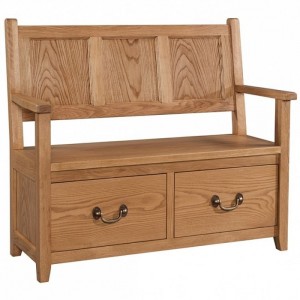 Somerset Rustic Oak Furniture 2 Drawer Monks Bench