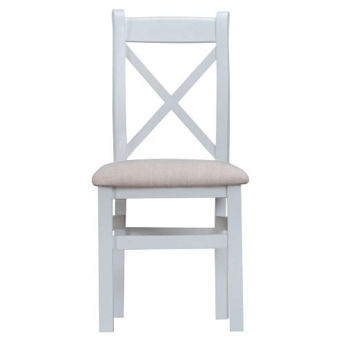 Tenby Grey Painted Furniture Cross Back Chair With Fabric Seat Pair 