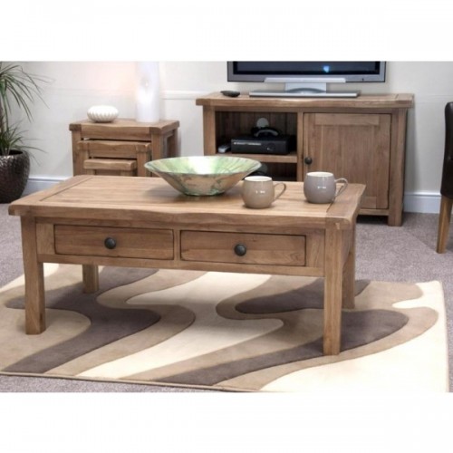 Homestyle Rustic Style Oak Furniture Coffee Table With Drawers