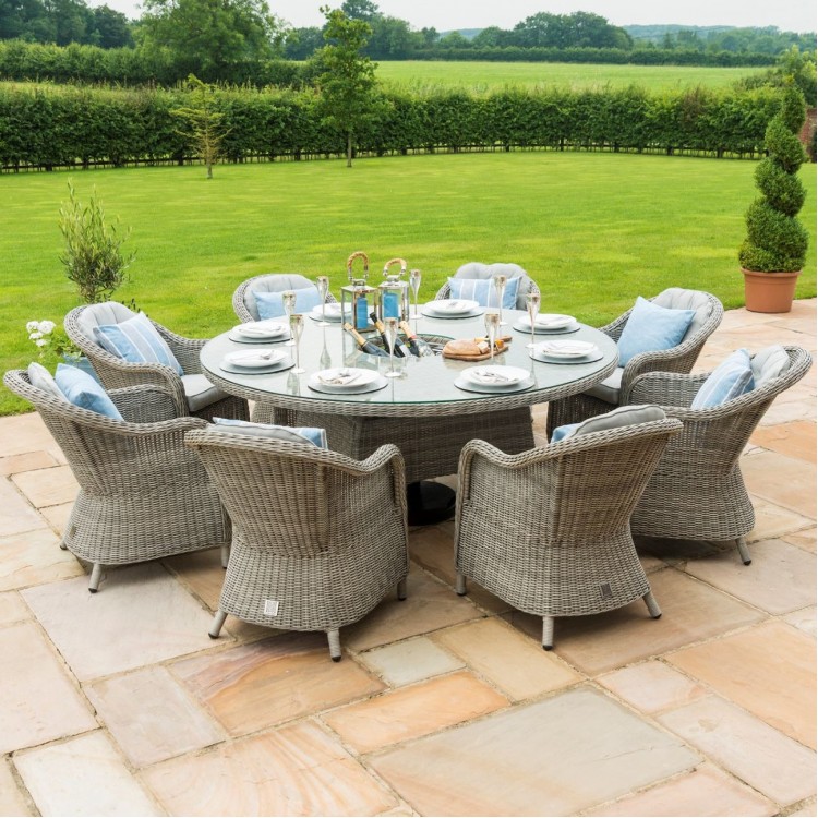 Maze Rattan Oxford 8 Seater Round Ice, Round Rattan Garden Table And Chairs