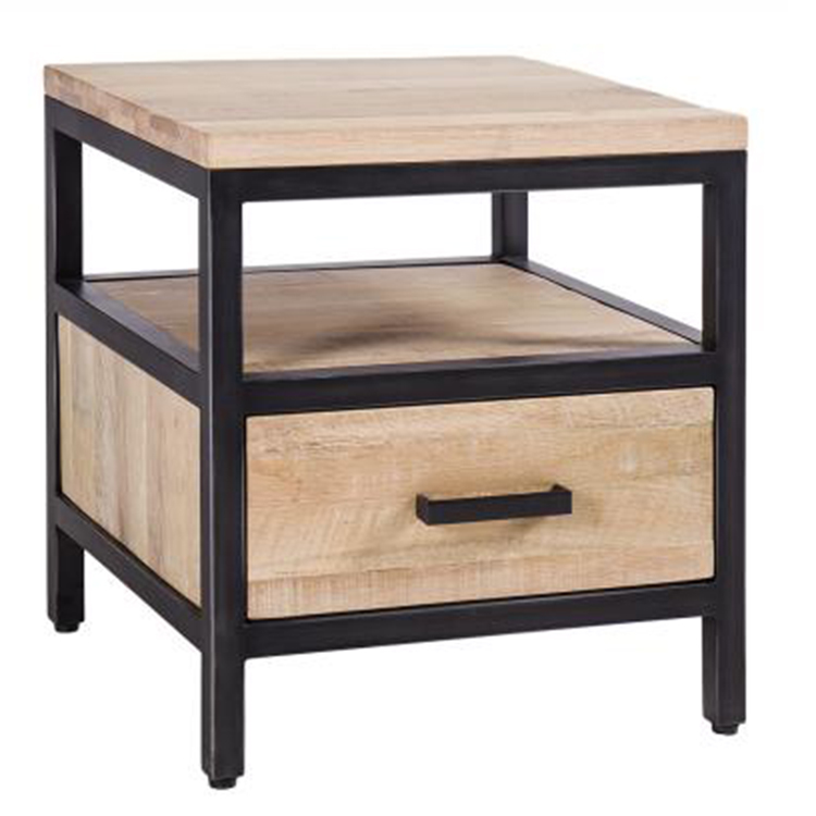 Forge Iron And White Wash Oak 1 Drawer, Oak Side Tables With Drawers