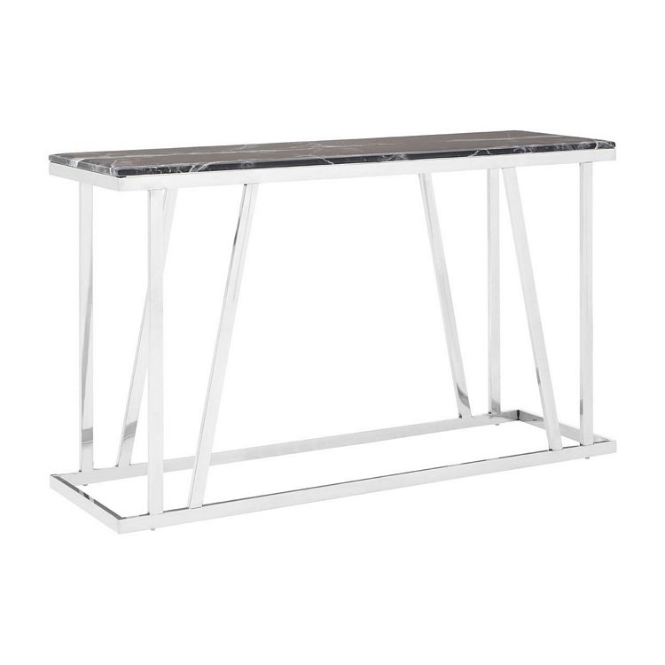 Ackley Chrome Metal Console Table With Black Marble Top Ackley Chrome Metal Console Table With, Metal Console Table With Marble Top