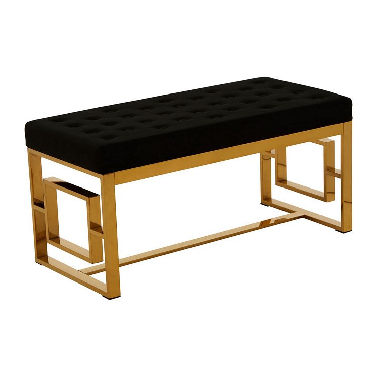 Allure Black Velvet Tufted And Gold Metal Bench Fusion Furniture Store