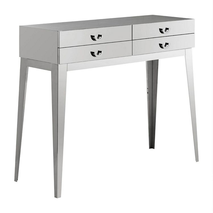 Allure Silver Finish Stainless Steel 4 Drawer Console Table Fusion Furniture Allure Silver Finish Stainless Steel 4, Stainless Steel Console Table With Drawers