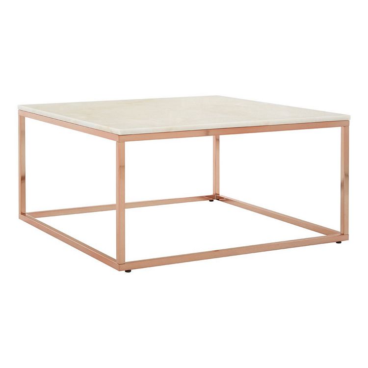 Allure Square Rose Gold Metal And White Marble Coffee Table Fusion Furniture - Gold Marble Coffee Table Allure Square Rose Gold Metal And White Marble Coffee Table Fusion Furniture - Gold Marble Coffee Table