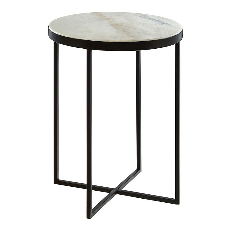 Shalimar Black Cross Base Side Table, Round Marble Top End Table